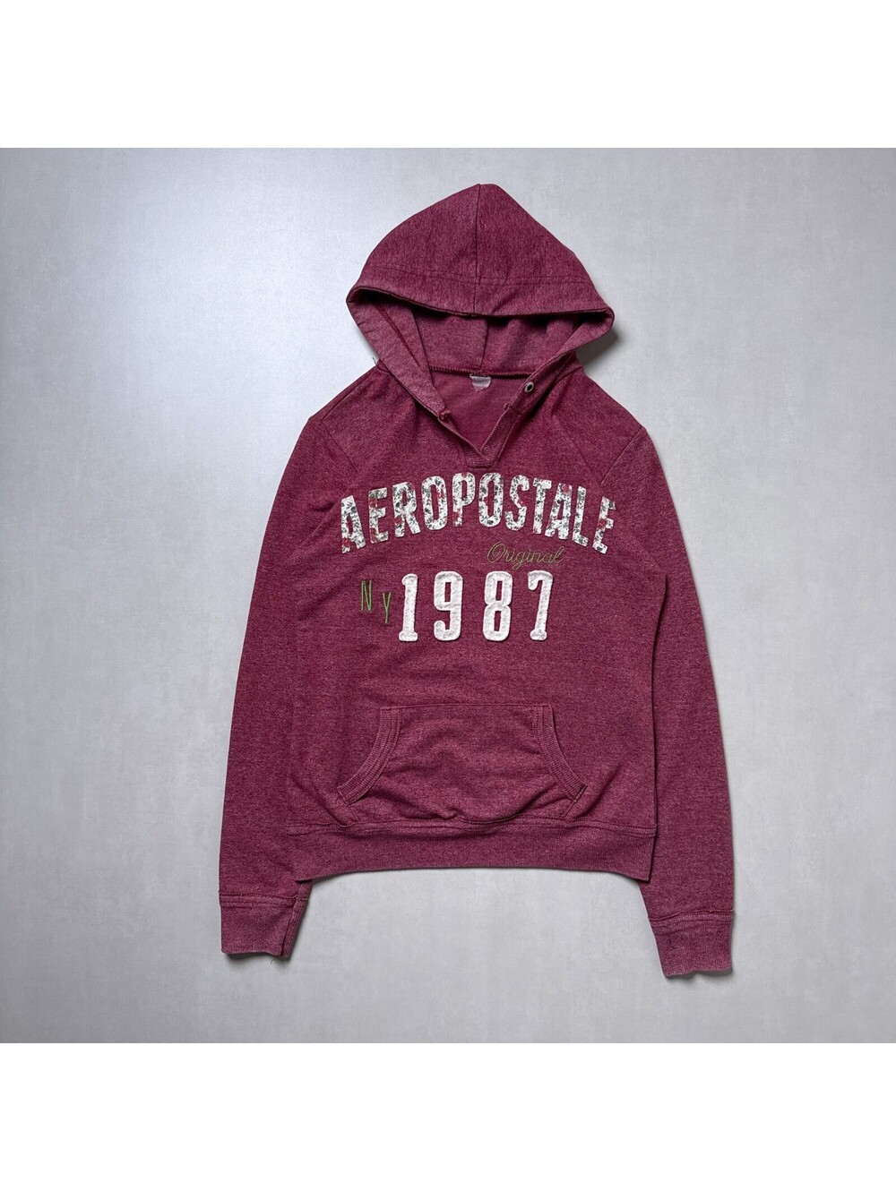 Y2K Aeropostale 00s Burgundy Floral Logo Hoodie Womens Small